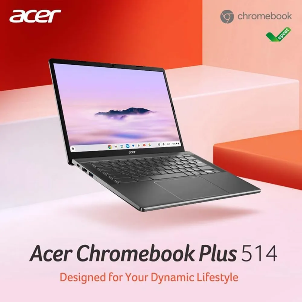 Acer Chromebook Plus 514 Laptop with Google AI – 14" WUXGA 1920 x 1200 IPS Touch Display | AMD Ryzen 3 7320C | 8GB LPDDR5X | 128GB eMMC | Wi-Fi 6E | FHD Camera | Chrome OS | CB514-3HT-R8RB