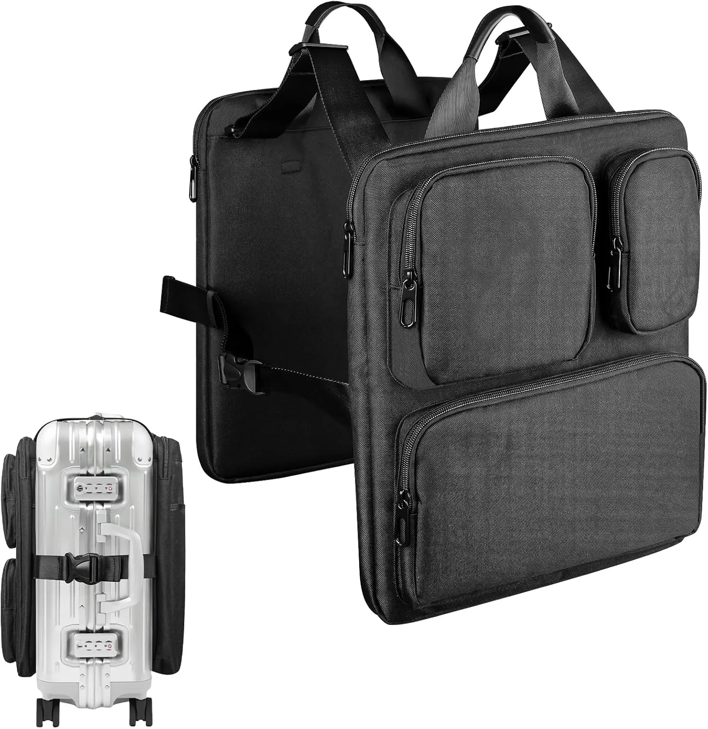 Add-a-Bag Luggage Strap – Adjustable Over Luggage Organizer for Hanging Extra Bag, Hands-Free Multi Travel Accessory for Business Trips & Vacations, Fits Most Suitcases (Black-3)
