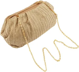 AHONEY Straw Purse Beach Bag Straw Designer Handbag for Women Nude Clutch Dumpling Pouch Boho Crossbody Shoulder Bags for Vacation Beach Summer