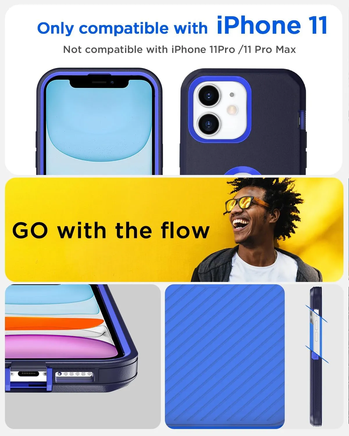 AICase for iPhone 11 Case,Heavy Duty Drop Protection Full Body Rugged Shockproof Military Protective Tough Durable Cover for iPhone 11 6.1"_8 Maritime Blue/Admiral Blue