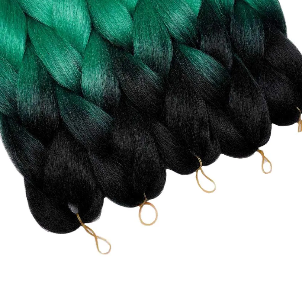 AIDUSA Color Braiding Hair 5pcs Synthetic Braids Hair Extensions 24 Inch Three Tones Braids for Box Braids Twist Crochet Braids 100g (#47 Black to Green)