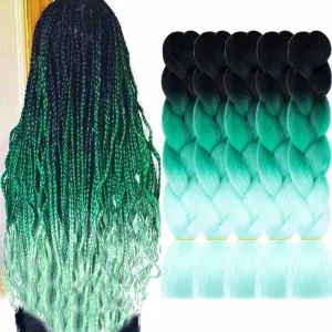 AIDUSA Color Braiding Hair 5pcs Synthetic Braids Hair Extensions 24 Inch Three Tones Braids for Box Braids Twist Crochet Braids 100g (#47 Black to Green)