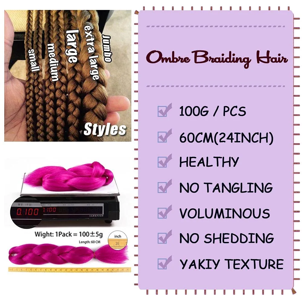 AIDUSA Color Braiding Hair 5pcs Synthetic Braids Hair Extensions 24 Inch Three Tones Braids for Box Braids Twist Crochet Braids 100g (#47 Black to Green)