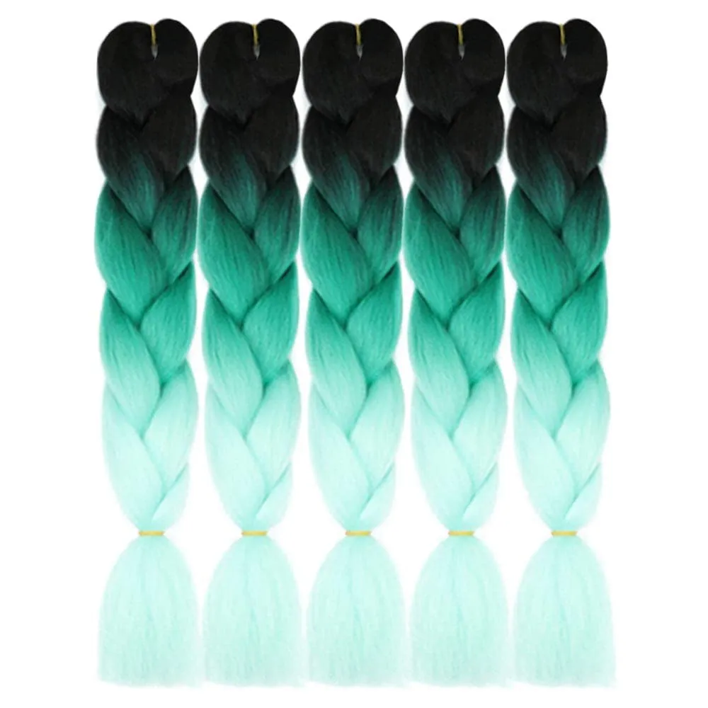 AIDUSA Color Braiding Hair 5pcs Synthetic Braids Hair Extensions 24 Inch Three Tones Braids for Box Braids Twist Crochet Braids 100g (#47 Black to Green)