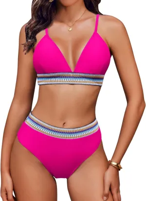 AI'MAGE High Waisted Bikini Sets for Women 2025 Triangle Color Block Two Piece Swimsuits Tummy Control Bathing Suits