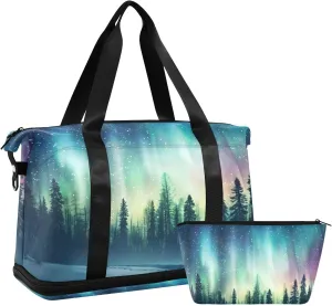 ALAZA Aurora Borealis Forest Landscape Travel Duffel Bag for Women Men Sports Gym Bag with Shoe Compartment Tote Weekender Overnight Bag with Wet Pocket for Travel, Gym,Yoga,Swimming