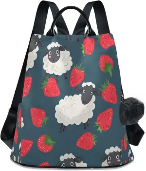 ALAZA Sheep Eating Strawberries Backpack Purse for Women Anti Theft Travel Bag Fashion Back Pack Shoulder Bag Handbag213