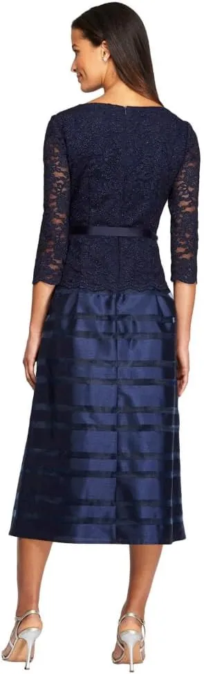 Alex Evenings Women's Tea-Length A-Line Dress with Tie Belt