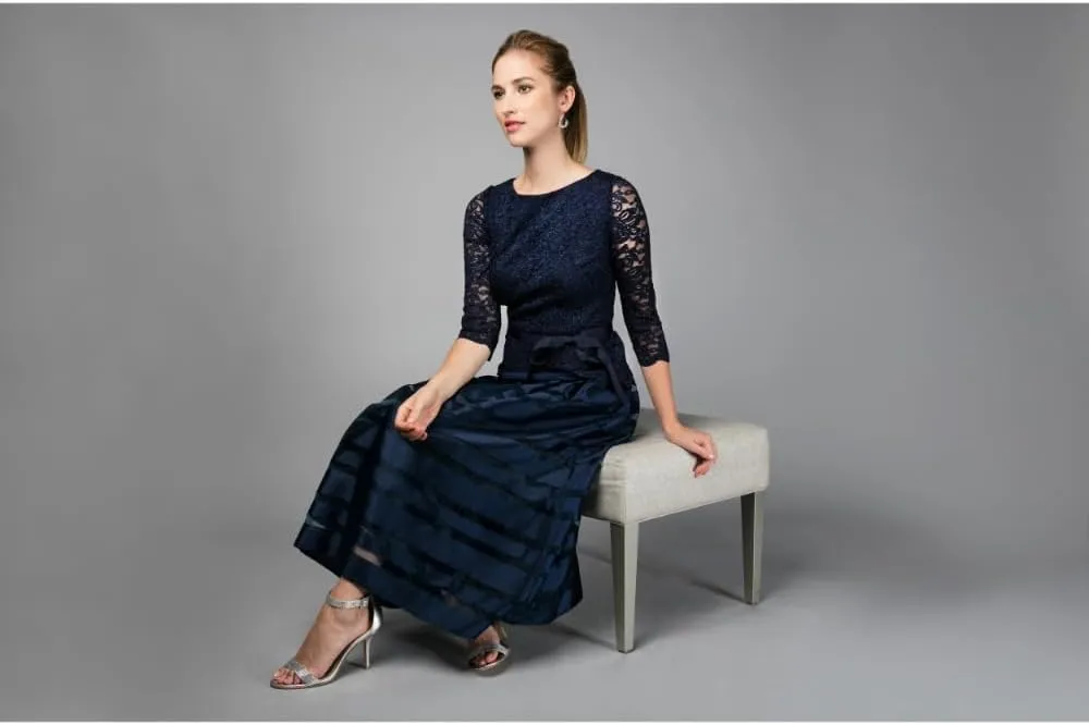 Alex Evenings Women's Tea-Length A-Line Dress with Tie Belt