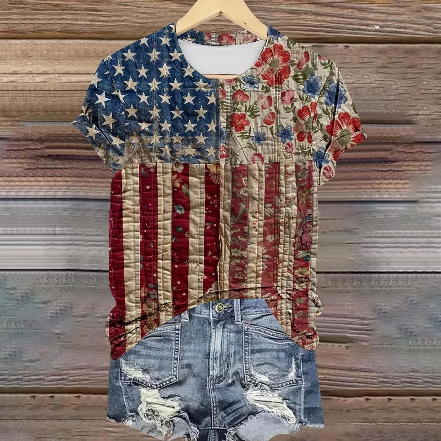 American Flag T Shirt Women 4th of July Shirts Summer Crewneck Short Sleeve Patriotic Tops Casual Graphic Tees
