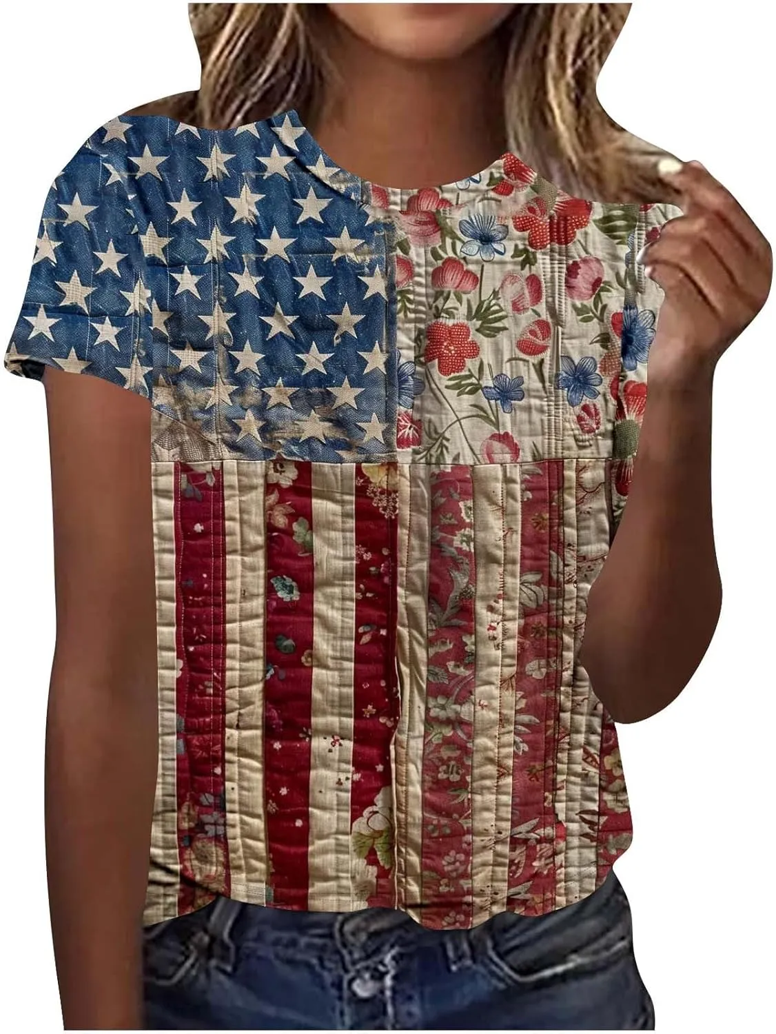 American Flag T Shirt Women 4th of July Shirts Summer Crewneck Short Sleeve Patriotic Tops Casual Graphic Tees