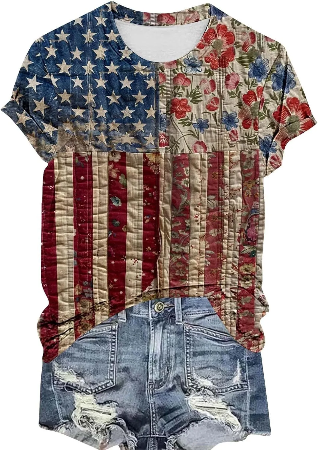 American Flag T Shirt Women 4th of July Shirts Summer Crewneck Short Sleeve Patriotic Tops Casual Graphic Tees