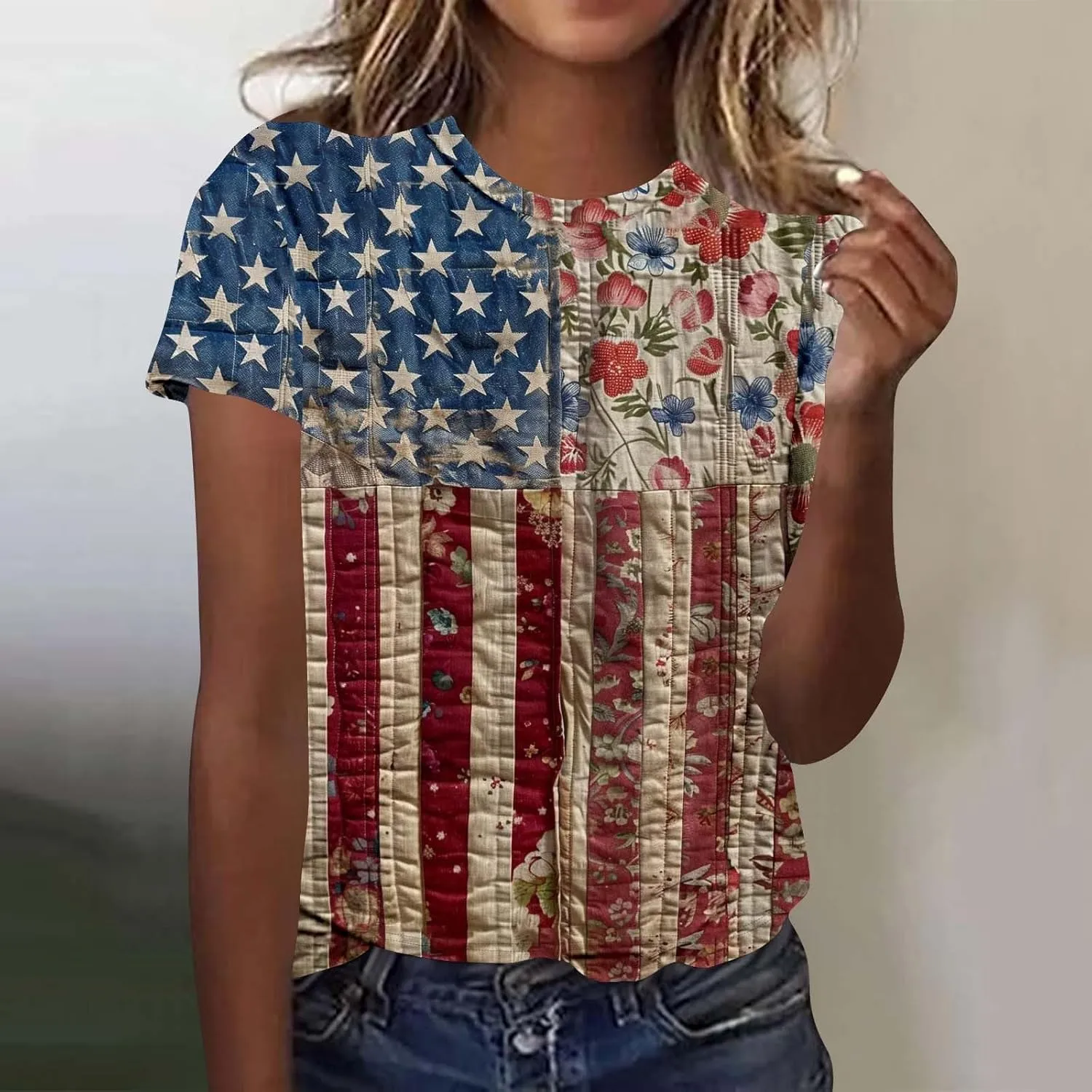 American Flag T Shirt Women 4th of July Shirts Summer Crewneck Short Sleeve Patriotic Tops Casual Graphic Tees