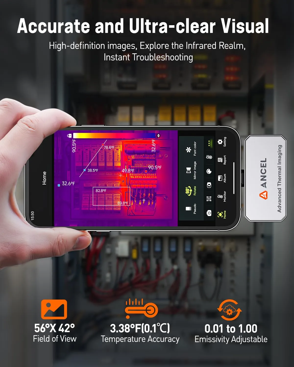 ANCEL IR101 Thermal Camera, 256x192 IR Resolution Thermal Imaging Camera for iPhone iPad (iOS) with Lightning Port, 25Hz Frame Rate Infrared Camera for Home/Pets/Electrical/Industrial/PCB Inspection