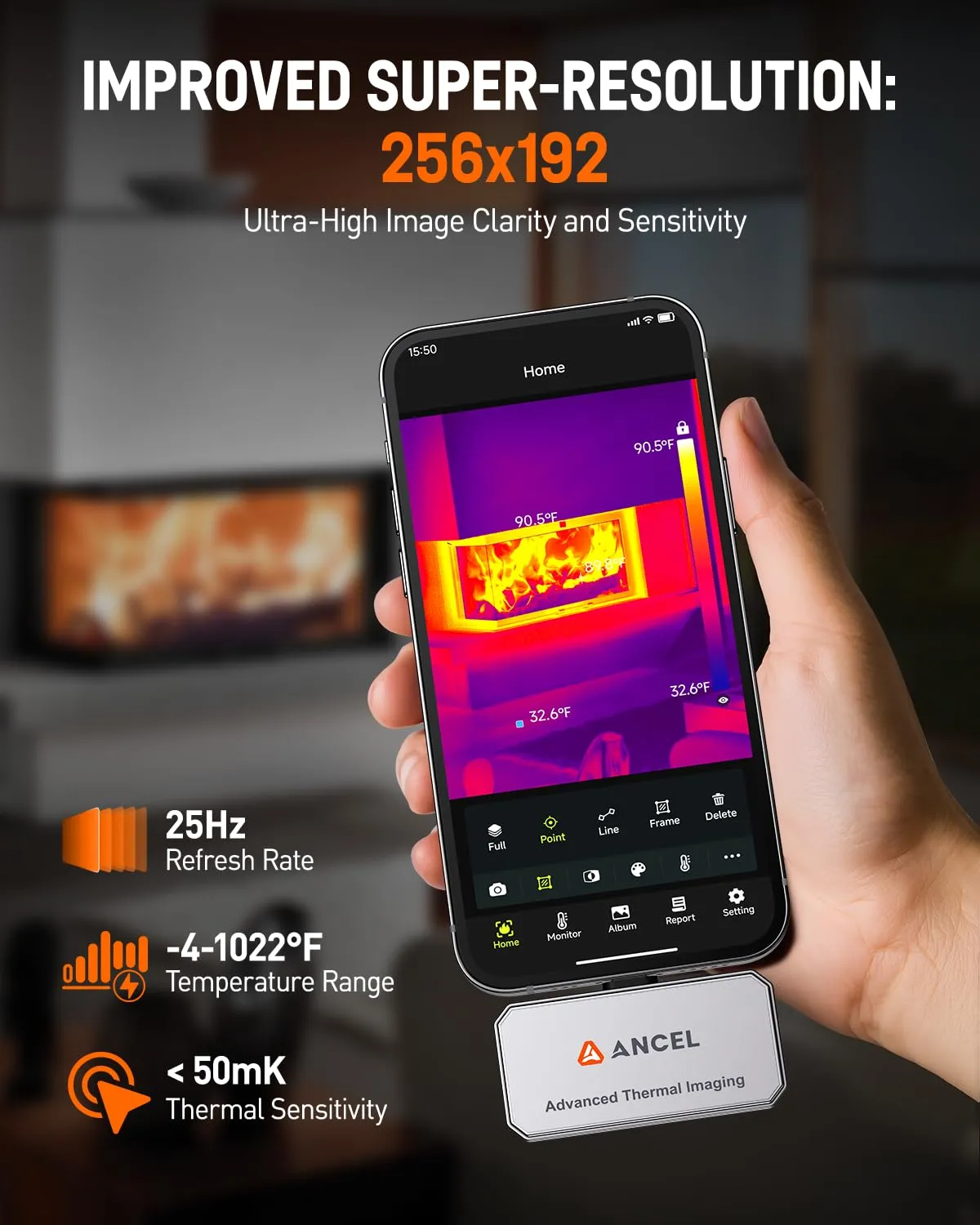 ANCEL IR101 Thermal Camera, 256x192 IR Resolution Thermal Imaging Camera for iPhone iPad (iOS) with Lightning Port, 25Hz Frame Rate Infrared Camera for Home/Pets/Electrical/Industrial/PCB Inspection
