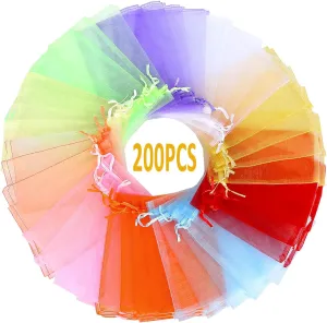 Angooni 200PCS Sheer Organza Gift Bags with Drawstring, 4x6 Inch Jewelry Pouches for Weddings, Parties, and Festivals (10 Colors)