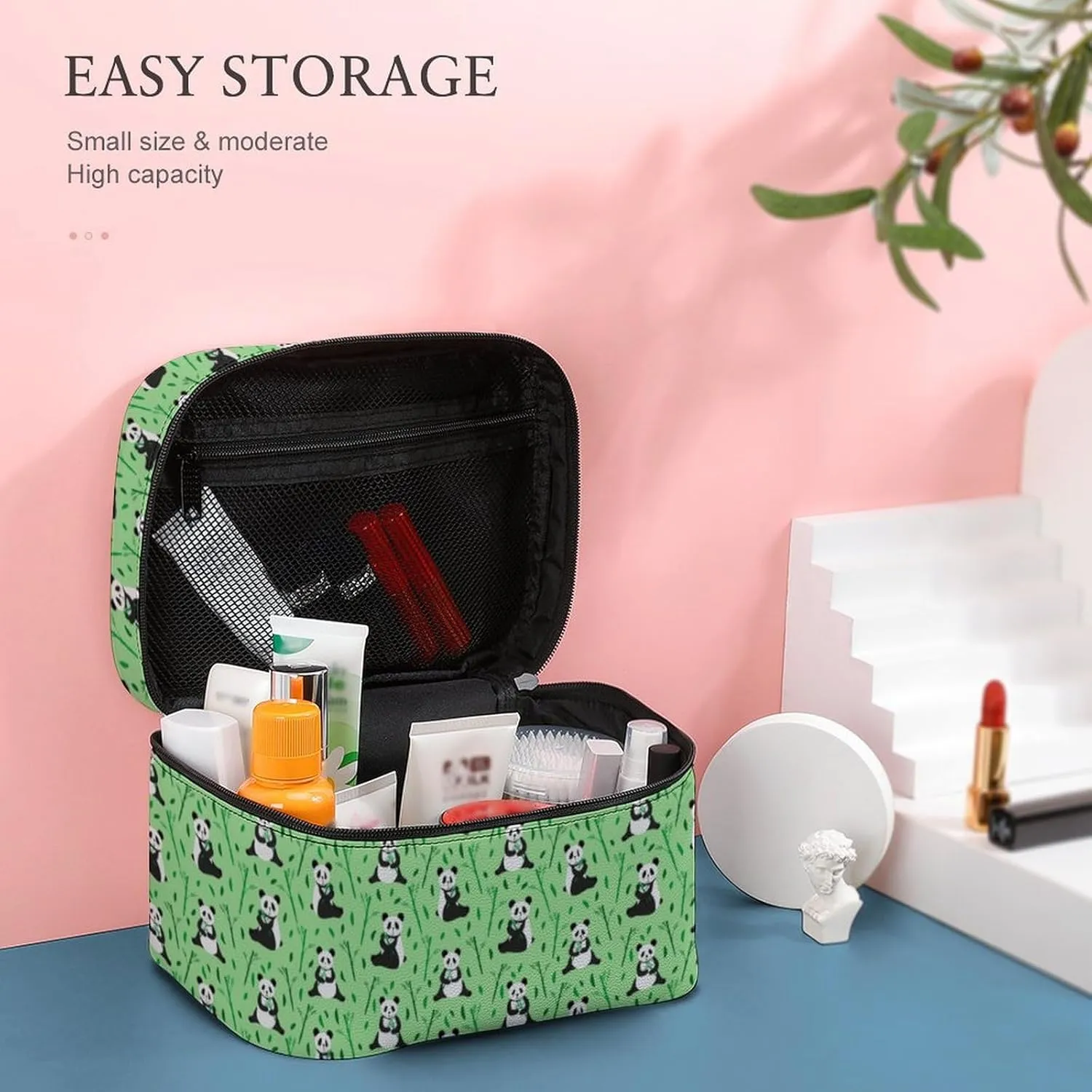 Anime Animal Cute Pandas Travel Makeup Bag For Women Cosmetic Bags Organizer With Soft Handle Compartments Mens Big Capacity Skincare Toiletry Bag Camping Wedding Make Up Pouch