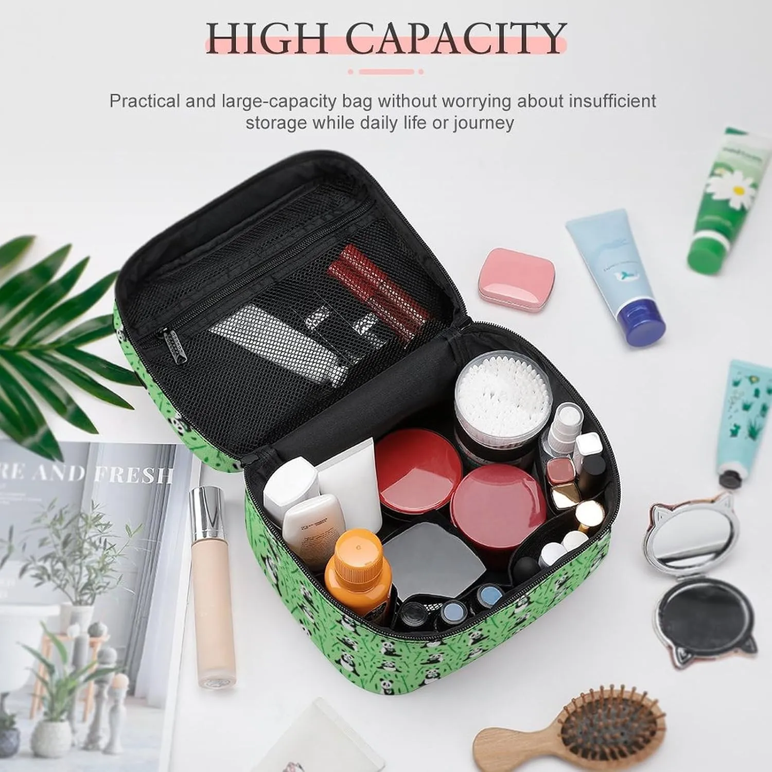 Anime Animal Cute Pandas Travel Makeup Bag For Women Cosmetic Bags Organizer With Soft Handle Compartments Mens Big Capacity Skincare Toiletry Bag Camping Wedding Make Up Pouch