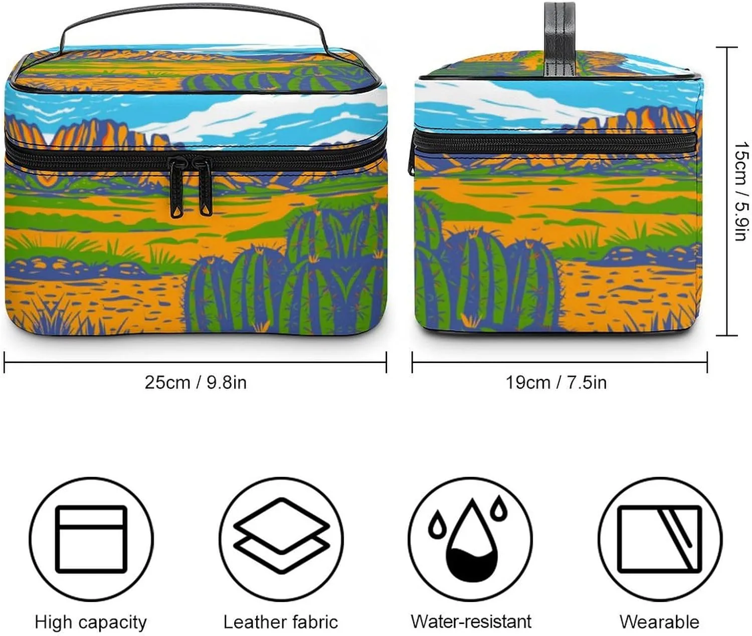 Anime Cactus Poster Makeup Bags For Women Travel Cosmetic Bag Large Waterproof Skincare Toiletry Bags With Handle Cosmetic Organizer Portable Make Up Box For Wedding Party