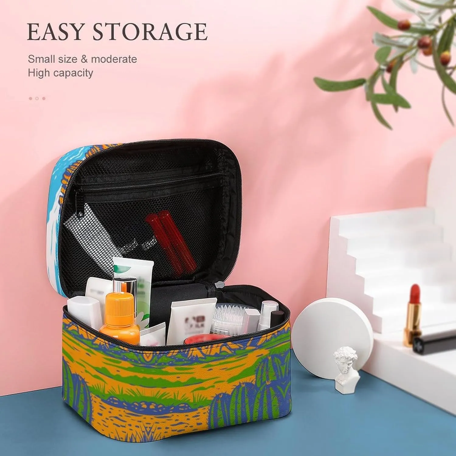 Anime Cactus Poster Makeup Bags For Women Travel Cosmetic Bag Large Waterproof Skincare Toiletry Bags With Handle Cosmetic Organizer Portable Make Up Box For Wedding Party