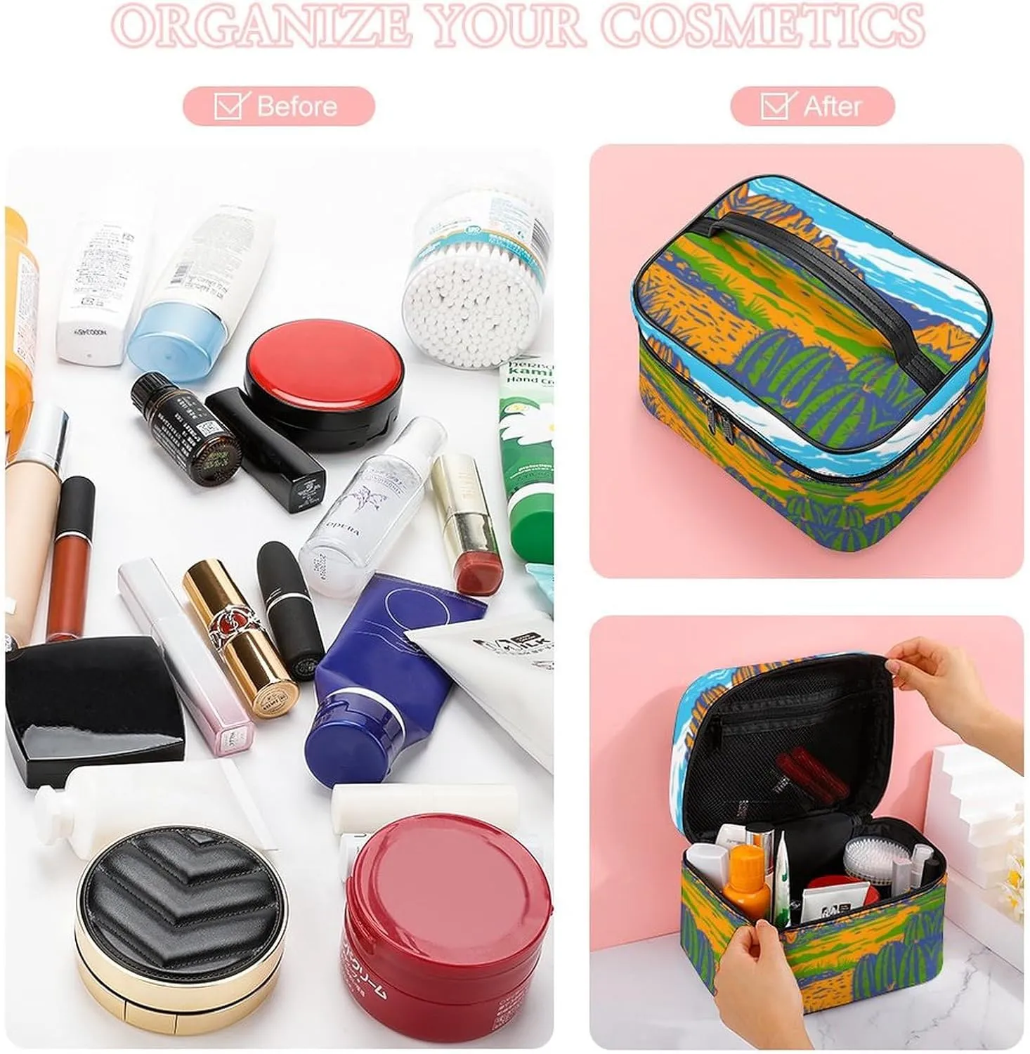 Anime Cactus Poster Makeup Bags For Women Travel Cosmetic Bag Large Waterproof Skincare Toiletry Bags With Handle Cosmetic Organizer Portable Make Up Box For Wedding Party
