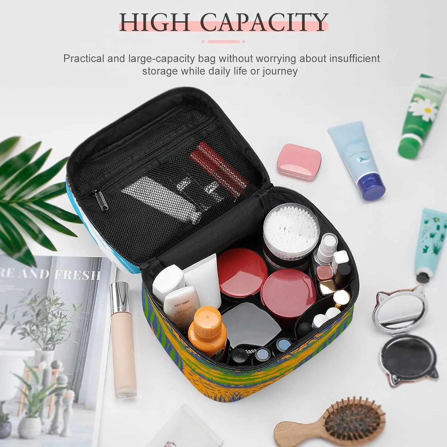 Anime Cactus Poster Makeup Bags For Women Travel Cosmetic Bag Large Waterproof Skincare Toiletry Bags With Handle Cosmetic Organizer Portable Make Up Box For Wedding Party