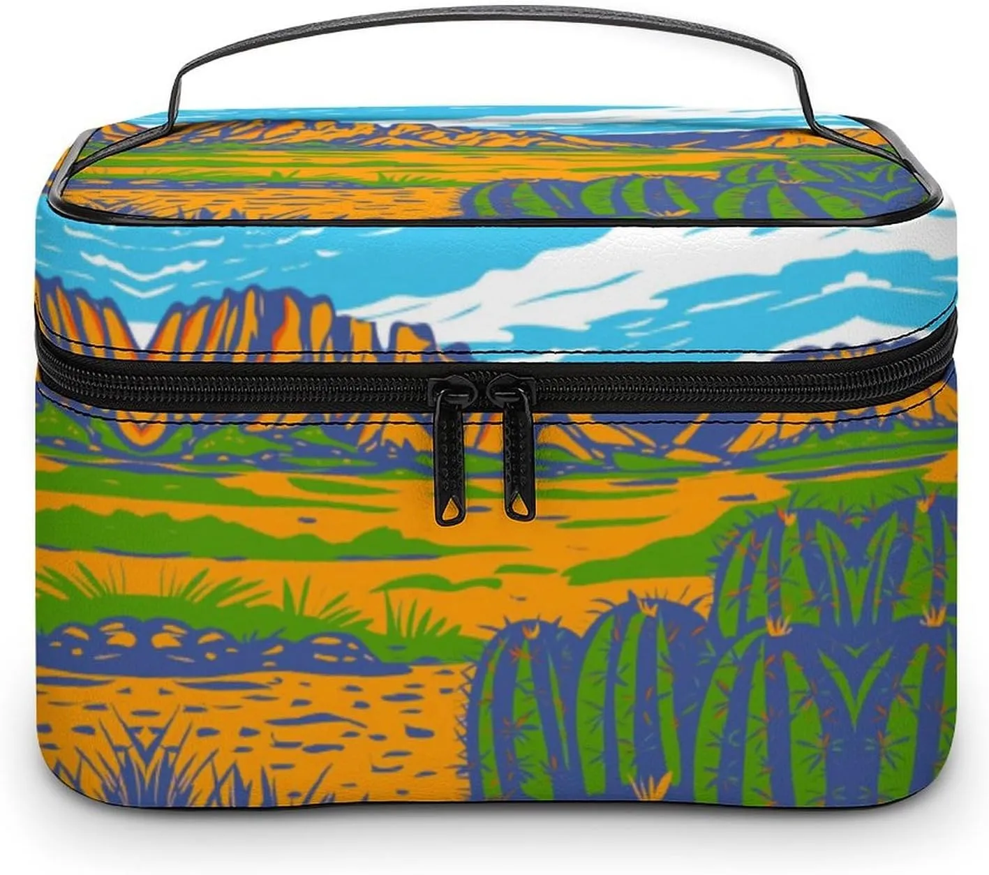 Anime Cactus Poster Makeup Bags For Women Travel Cosmetic Bag Large Waterproof Skincare Toiletry Bags With Handle Cosmetic Organizer Portable Make Up Box For Wedding Party