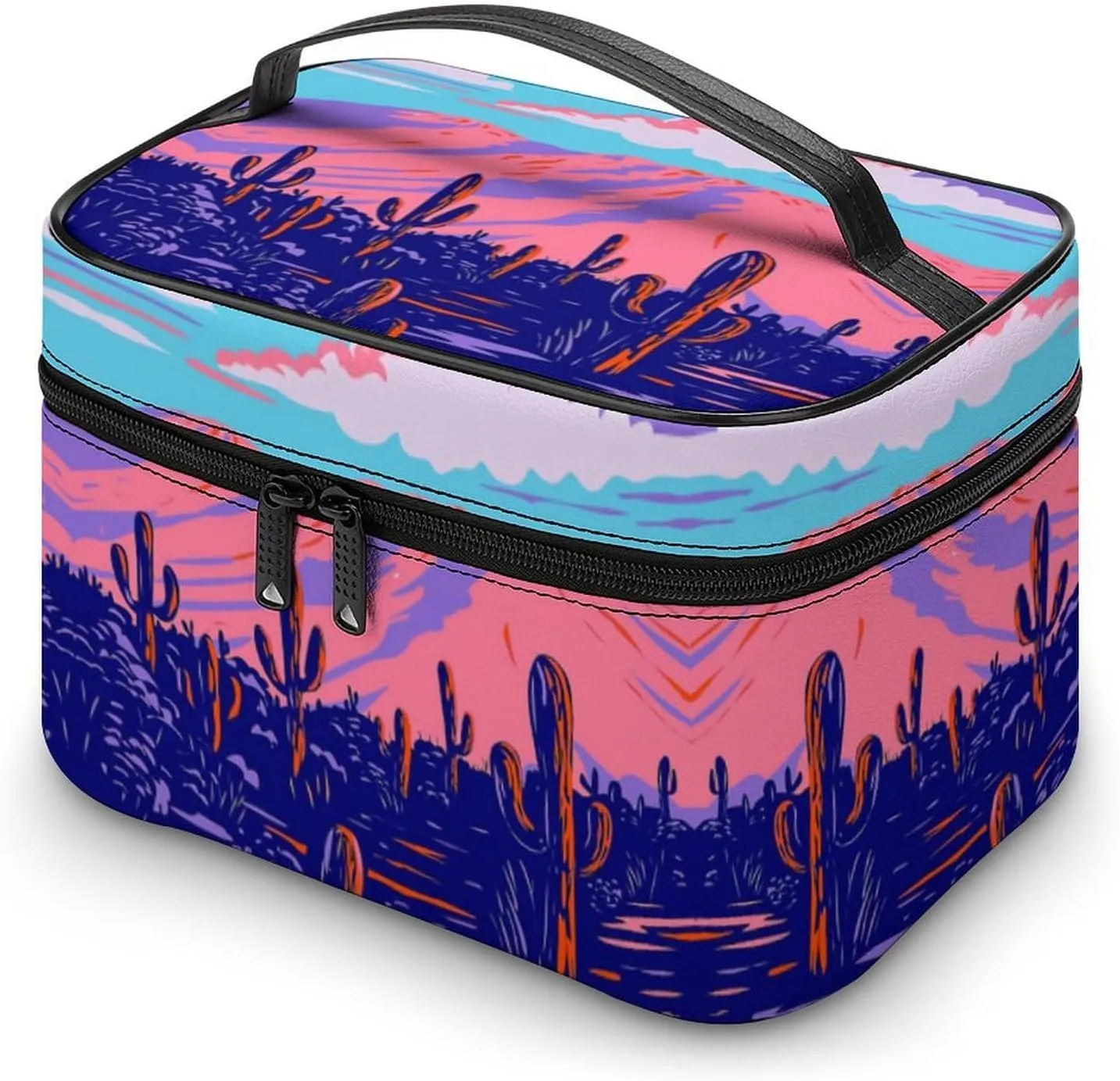 Anime Cactus Purple Poster Makeup Bags For Women Travel Cosmetic Bag Large Waterproof Skincare Toiletry Bags With Handle Cosmetic Organizer Portable Make Up Box For Wedding Party