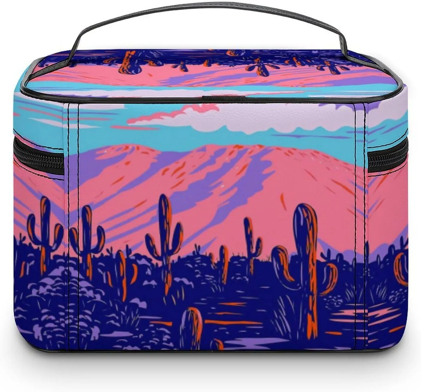 Anime Cactus Purple Poster Makeup Bags For Women Travel Cosmetic Bag Large Waterproof Skincare Toiletry Bags With Handle Cosmetic Organizer Portable Make Up Box For Wedding Party
