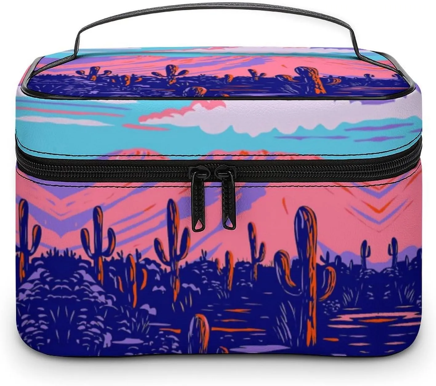 Anime Cactus Purple Poster Makeup Bags For Women Travel Cosmetic Bag Large Waterproof Skincare Toiletry Bags With Handle Cosmetic Organizer Portable Make Up Box For Wedding Party