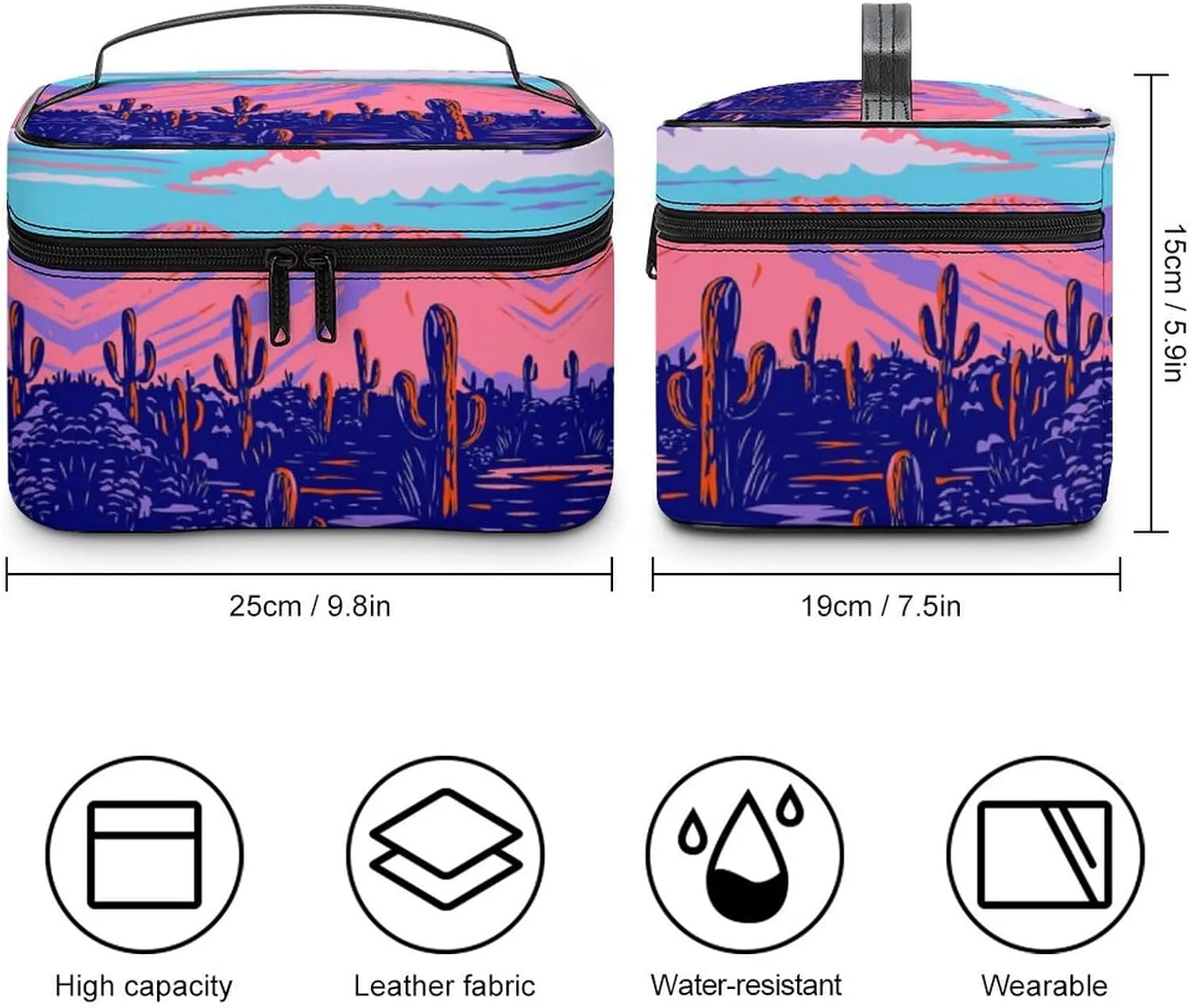 Anime Cactus Purple Poster Makeup Bags For Women Travel Cosmetic Bag Large Waterproof Skincare Toiletry Bags With Handle Cosmetic Organizer Portable Make Up Box For Wedding Party