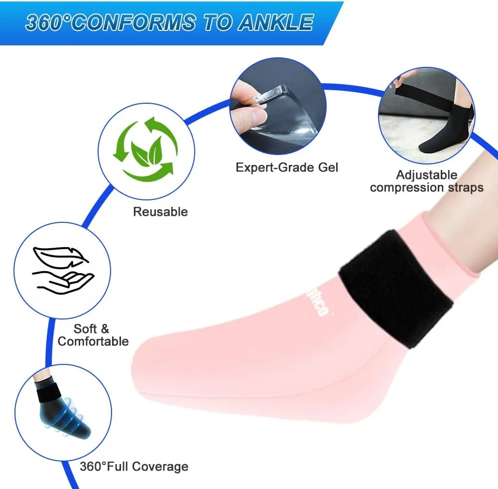 Ankle Ice Pack Wrap for Swelling and Injuries Recovery,Reusable Gel Ice Pack for Foot and Ankle,Ice Cold Compression Sock for Foot Heel Wrap,Tendonitis,Plantar Fasciitis,Swelling,Sprained,Pink