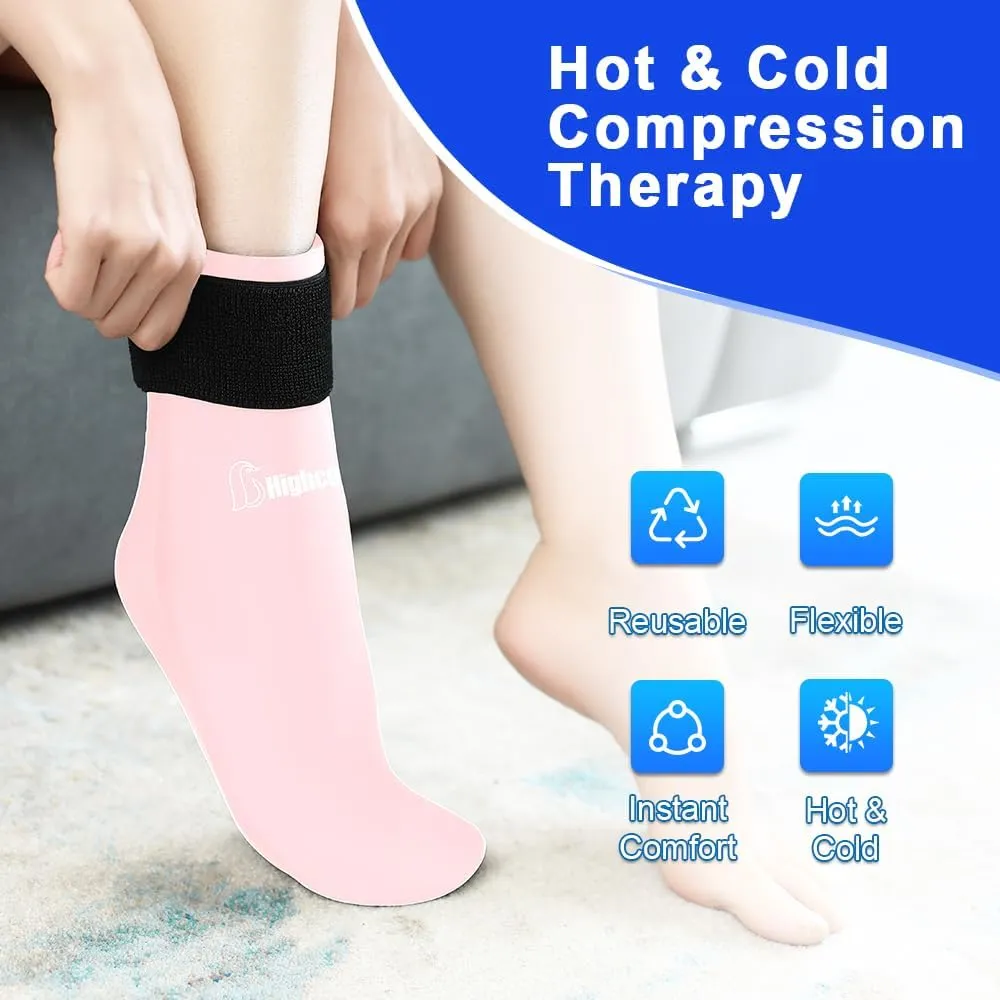 Ankle Ice Pack Wrap for Swelling and Injuries Recovery,Reusable Gel Ice Pack for Foot and Ankle,Ice Cold Compression Sock for Foot Heel Wrap,Tendonitis,Plantar Fasciitis,Swelling,Sprained,Pink