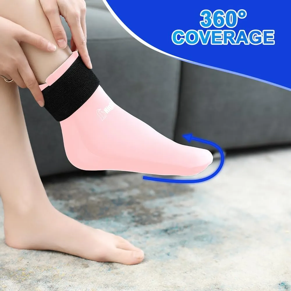 Ankle Ice Pack Wrap for Swelling and Injuries Recovery,Reusable Gel Ice Pack for Foot and Ankle,Ice Cold Compression Sock for Foot Heel Wrap,Tendonitis,Plantar Fasciitis,Swelling,Sprained,Pink