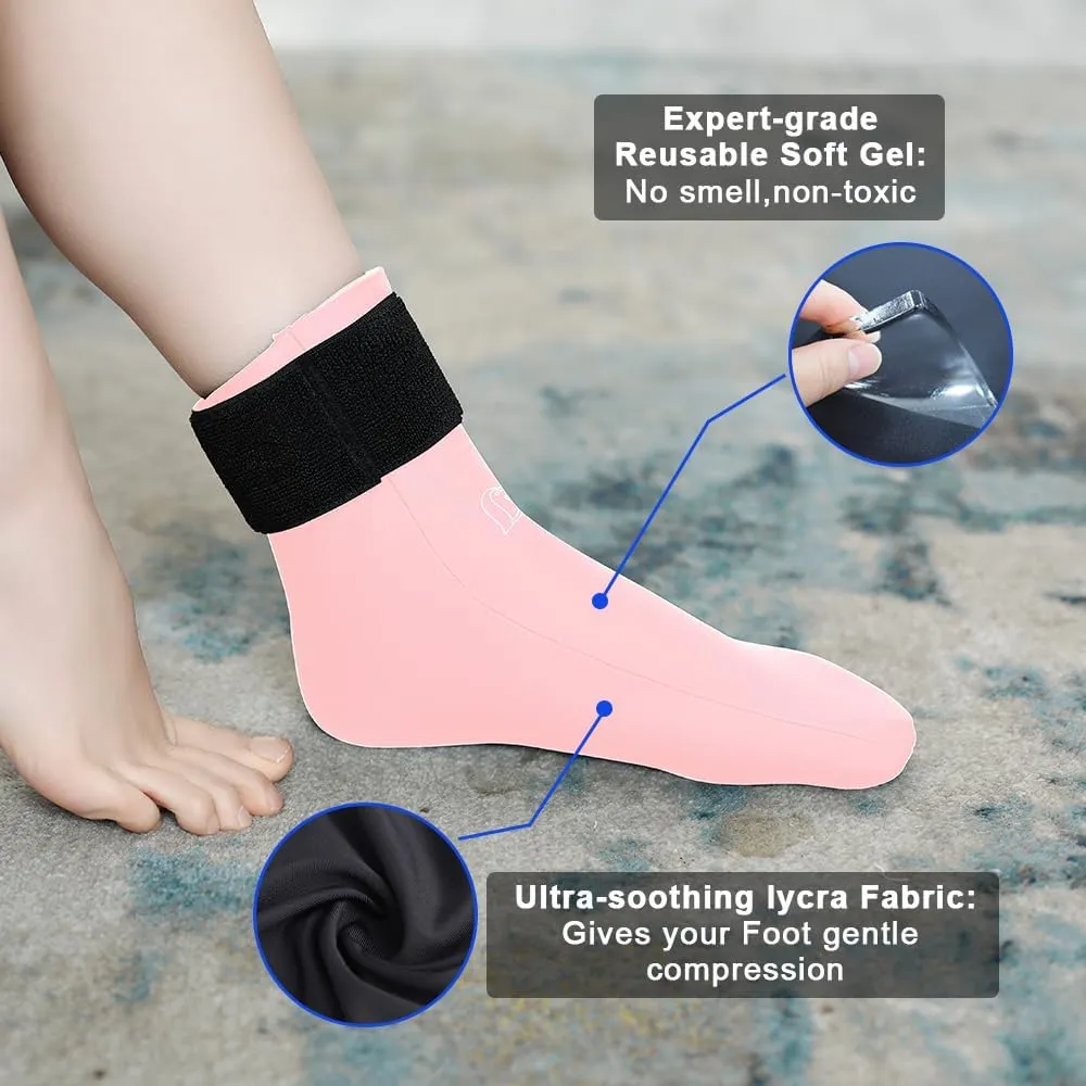 Ankle Ice Pack Wrap for Swelling and Injuries Recovery,Reusable Gel Ice Pack for Foot and Ankle,Ice Cold Compression Sock for Foot Heel Wrap,Tendonitis,Plantar Fasciitis,Swelling,Sprained,Pink