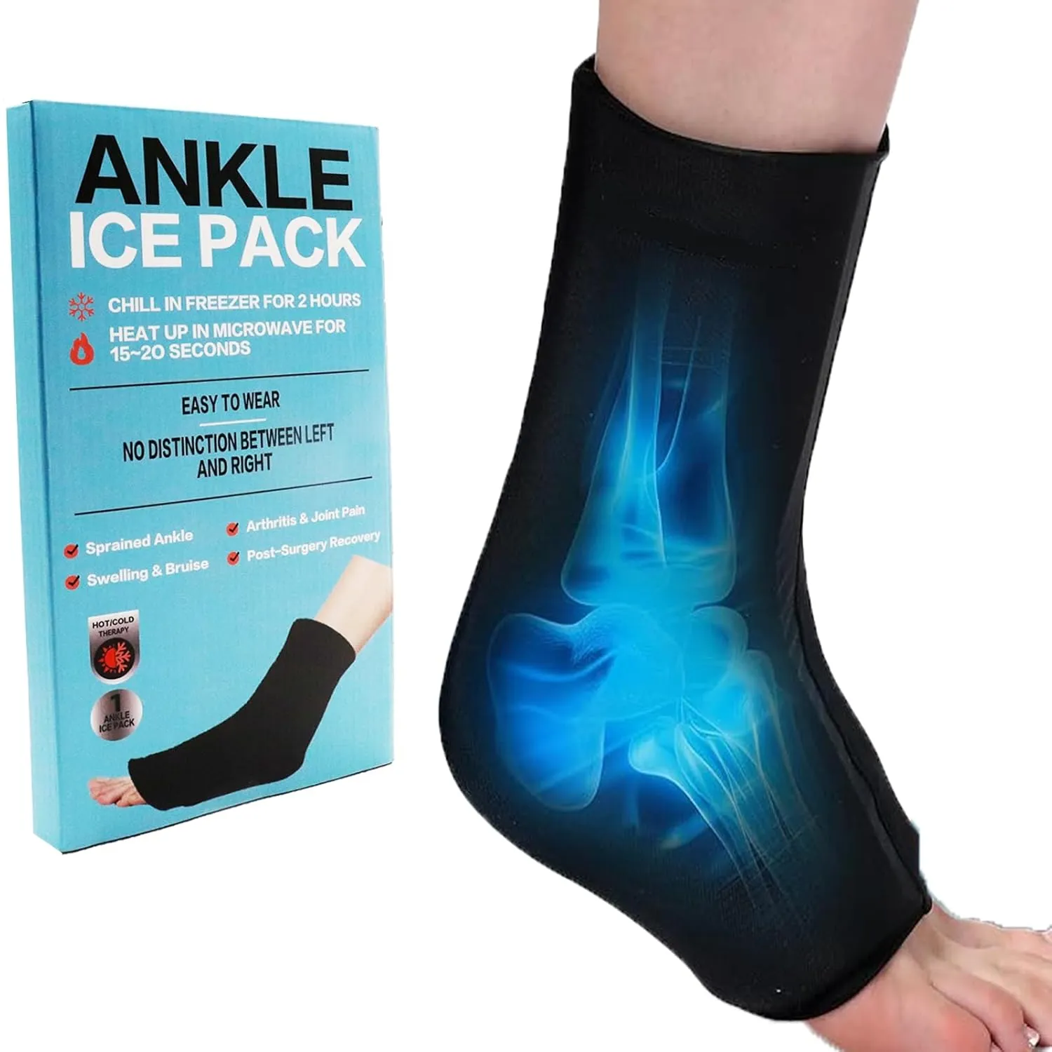 Ankle Ice Pack Wrap for Swelling, Reusable Gel for Hot & Cold Therapy, Cold Therapy Sock Compression for Achilles Tendinitis, Foot Pain Relief, Ankle Sprain