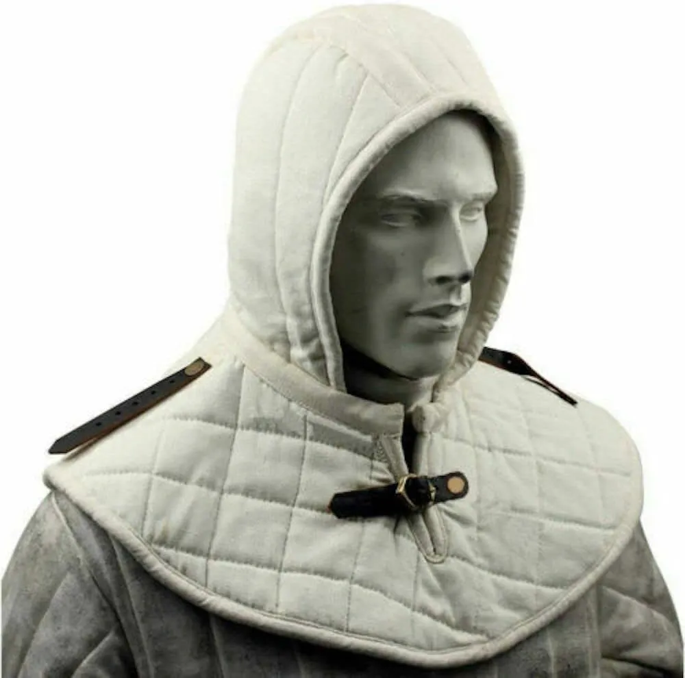 AnNafi® Padded Arming Cotton Padded Coif Cap Renaissance Medieval Armor Collar & Coif Arming Cap Aventail Neck Head Protector Under Armor Chainmail for Men White