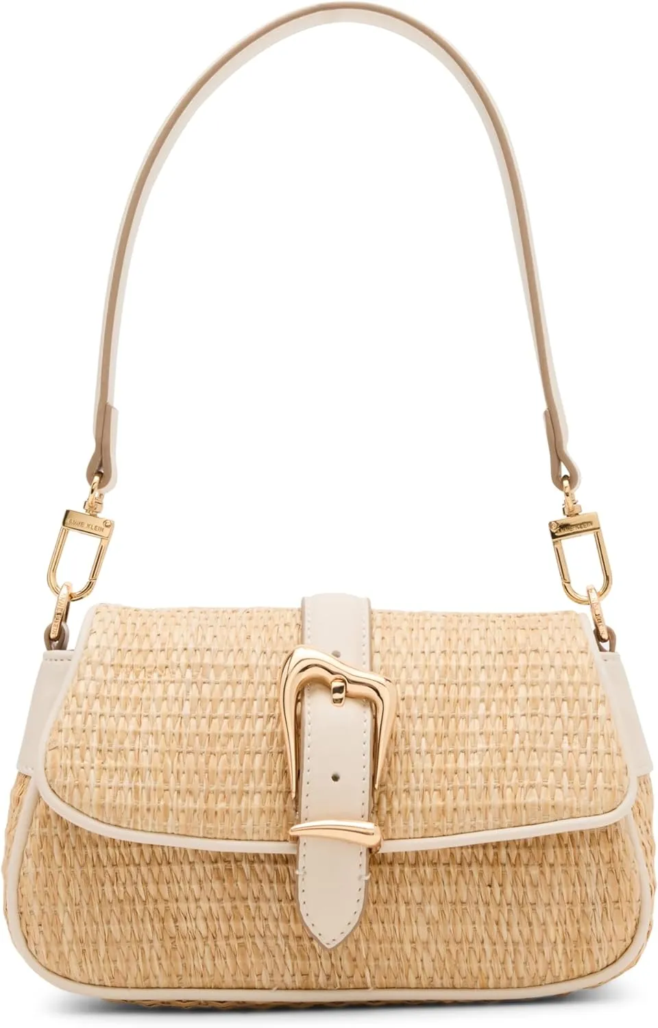 Anne Klein Womens Sculpted Buckle Flap Shoulder Bag, Parchment