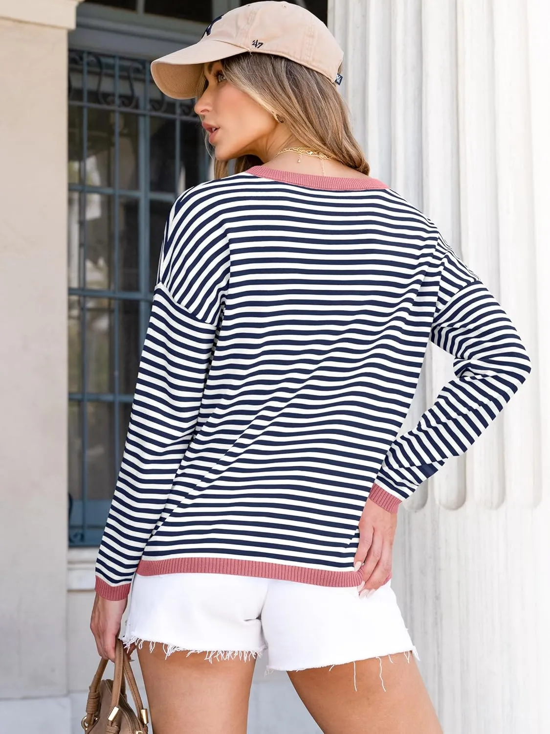 ANRABESS Womens Sweaters Striped Color Block Long Sleeve Crewneck Casual Loose Knitted Pullover Shirts 2025 Fall Trendy Tops