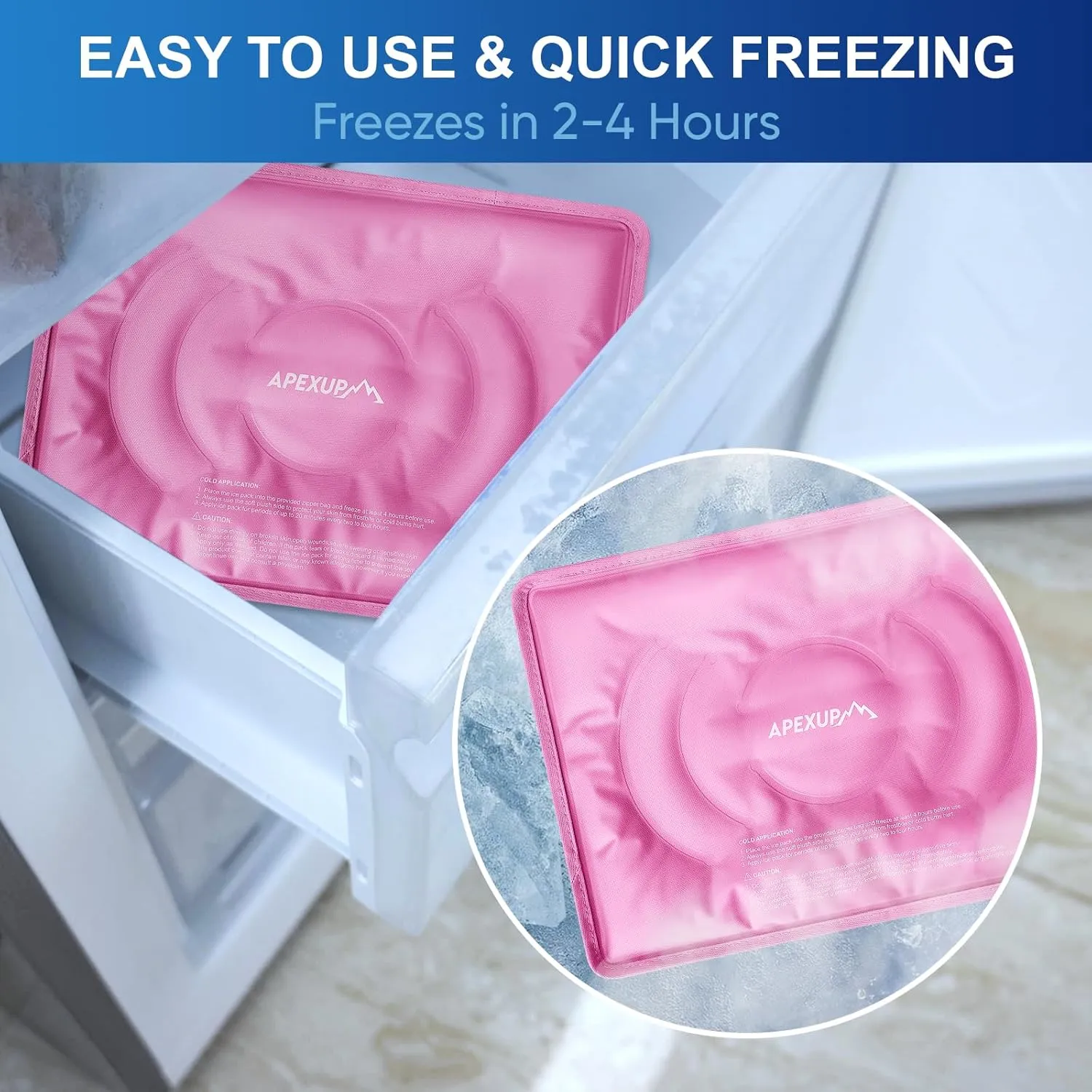 APEXUP Gel Ice Packs for Injuries Reusable, Flexible Double Sided Cold Packs for Injuries, Ice Pack for Knee, Shoulder, Back, Hip, Leg, Arm (Pink, L, 1PK)