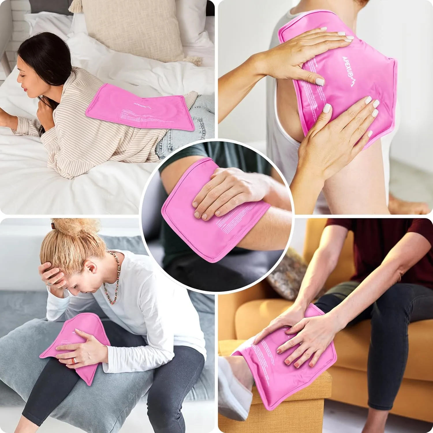 APEXUP Gel Ice Packs for Injuries Reusable, Flexible Double Sided Cold Packs for Injuries, Ice Pack for Knee, Shoulder, Back, Hip, Leg, Arm (Pink, L, 1PK)