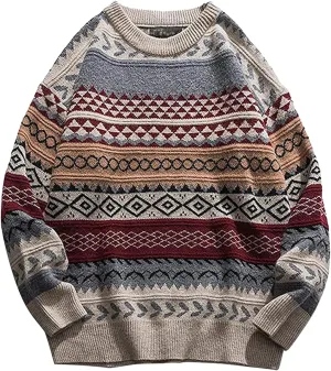 Arssm Mens Vintage Sweater Grandpa Oversized Cable Knit Crewneck Pullovers Casual Long Sleeve Striped Sweater