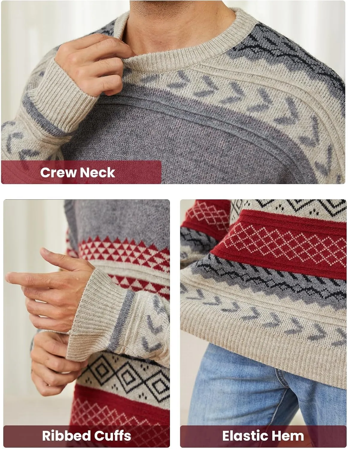 Arssm Mens Vintage Sweater Grandpa Oversized Cable Knit Crewneck Pullovers Casual Long Sleeve Striped Sweater