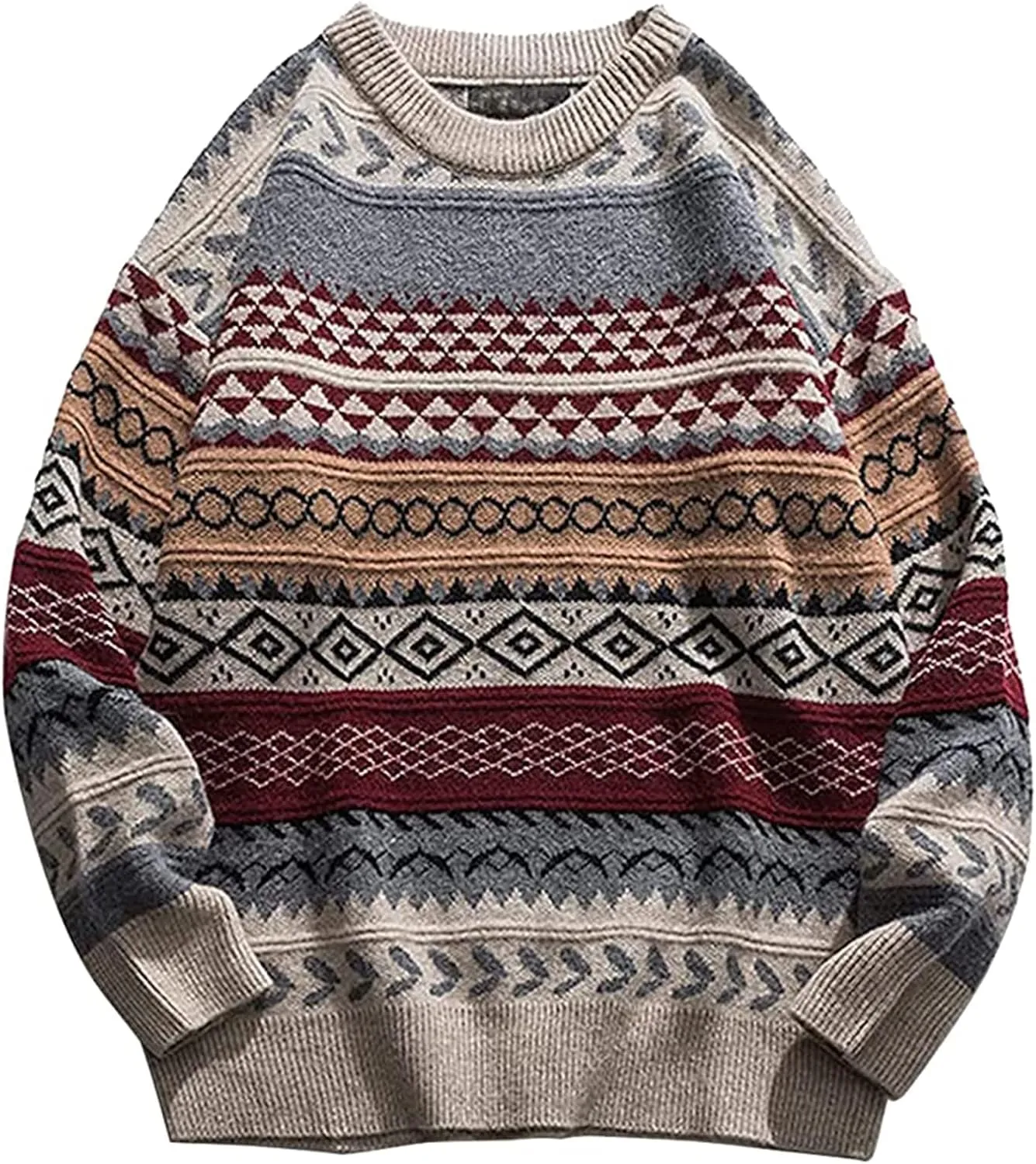 Arssm Mens Vintage Sweater Grandpa Oversized Cable Knit Crewneck Pullovers Casual Long Sleeve Striped Sweater