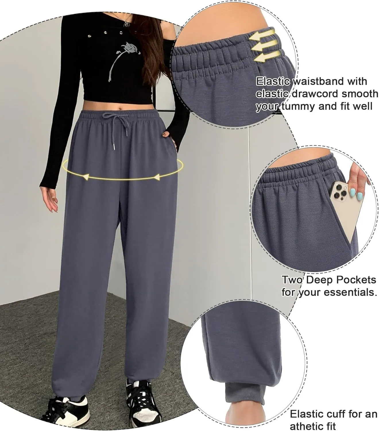 ASIMOON Womens Pants Lightweight Loose Casual Joggers Comfy Stretch Yoga Running Workout Lounge Pants with Pockets