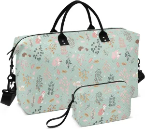Aslsiy Travel Duffel Bags for Women Forest Cute Animals Sports Duffel Bag Fox Deer Squirrel Rabbit Hedgehog Weekender Bags Gym Bag with Toiletry Bag Carry on Overnight Bag