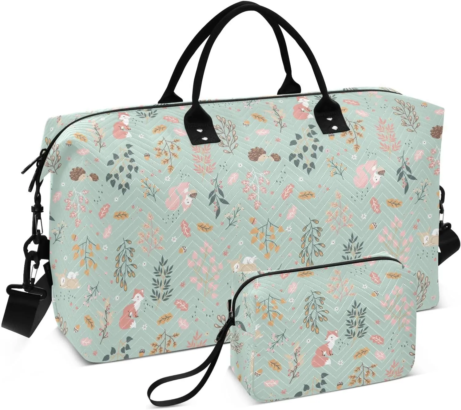 Aslsiy Travel Duffel Bags for Women Forest Cute Animals Sports Duffel Bag Fox Deer Squirrel Rabbit Hedgehog Weekender Bags Gym Bag with Toiletry Bag Carry on Overnight Bag