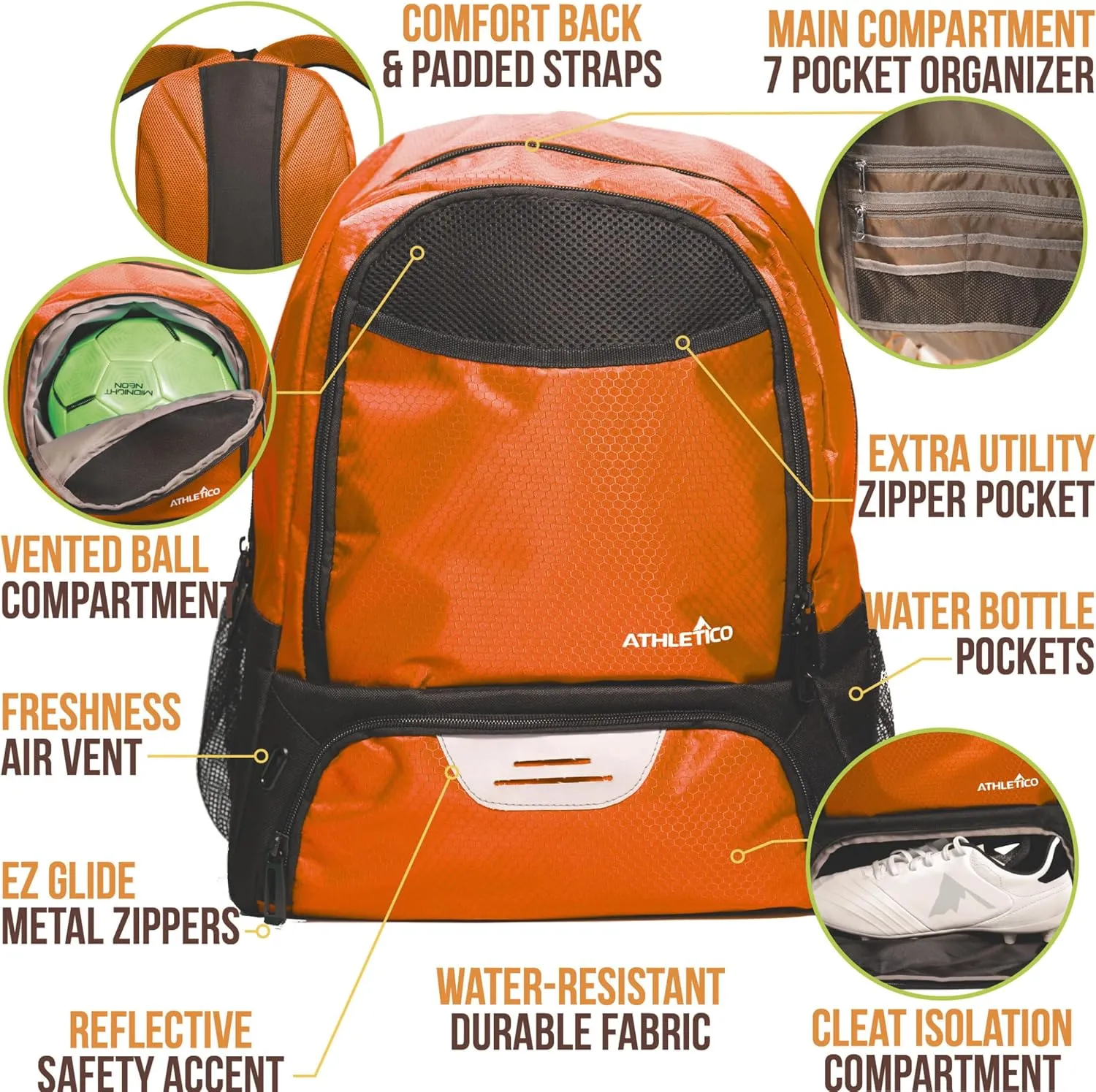 Athletico Youth Soccer Bag - Soccer Backpack & Bags for Basketball, Volleyball & Football | Includes Separate Cleat and Ball Compartment