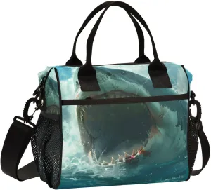 Attacking Shark Raft Family Lunch Bag Insulated Cooler Bag Tote Reusable Lunch Box for Women Men Adult Adjustable Shoulder Strap Leakproof for Work Picnic