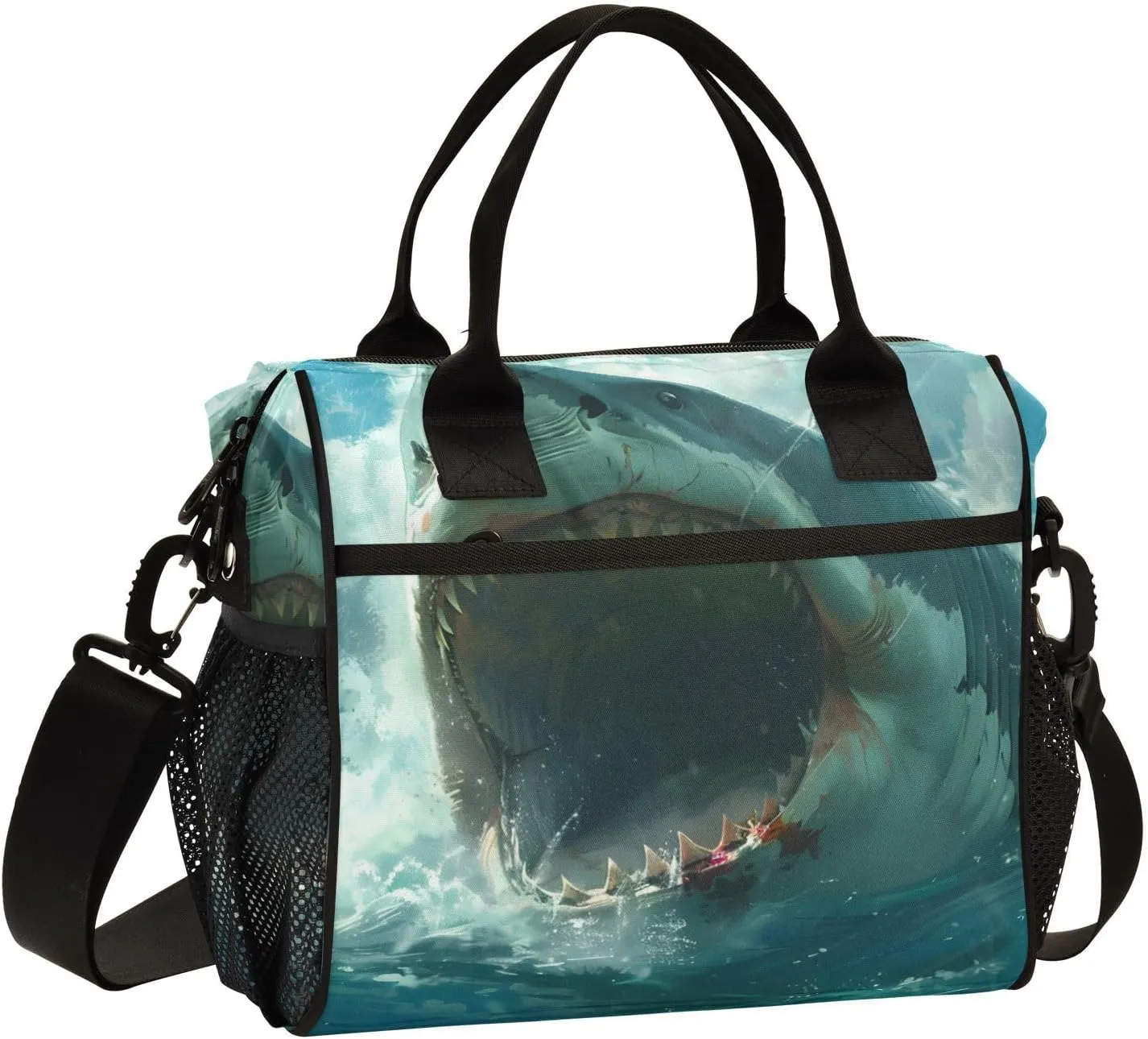 Attacking Shark Raft Family Lunch Bag Insulated Cooler Bag Tote Reusable Lunch Box for Women Men Adult Adjustable Shoulder Strap Leakproof for Work Picnic